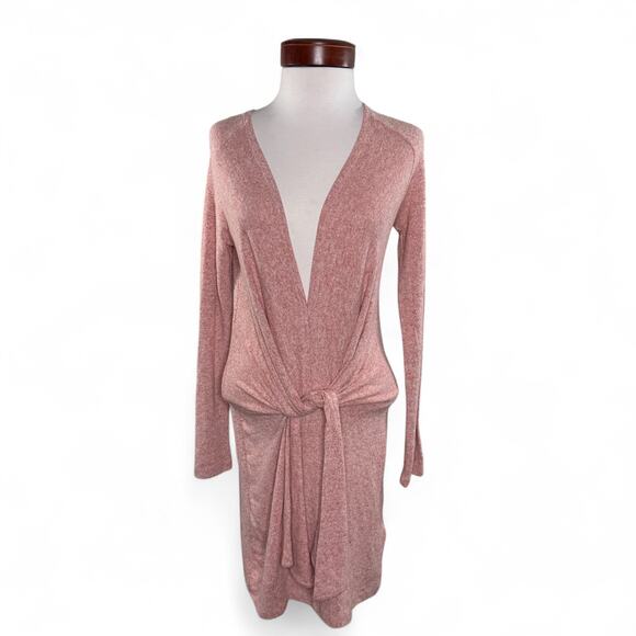 Free People Pink Knit Tie Front Sweater Dress - Size S Minimalist Indie Fall - Picture 8 of 12